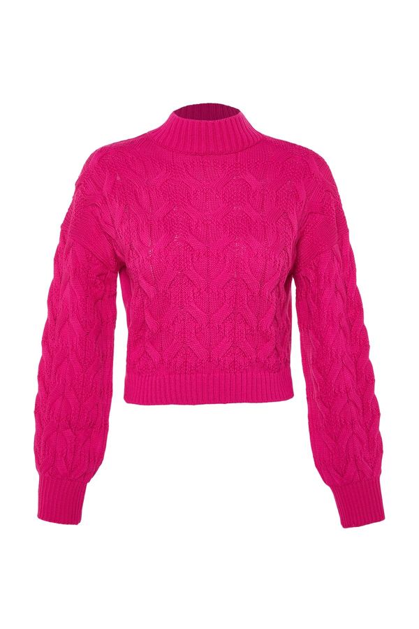 Trendyol Trendyol Fuchsia Crop Stand-Up Collar Knitwear Sweater