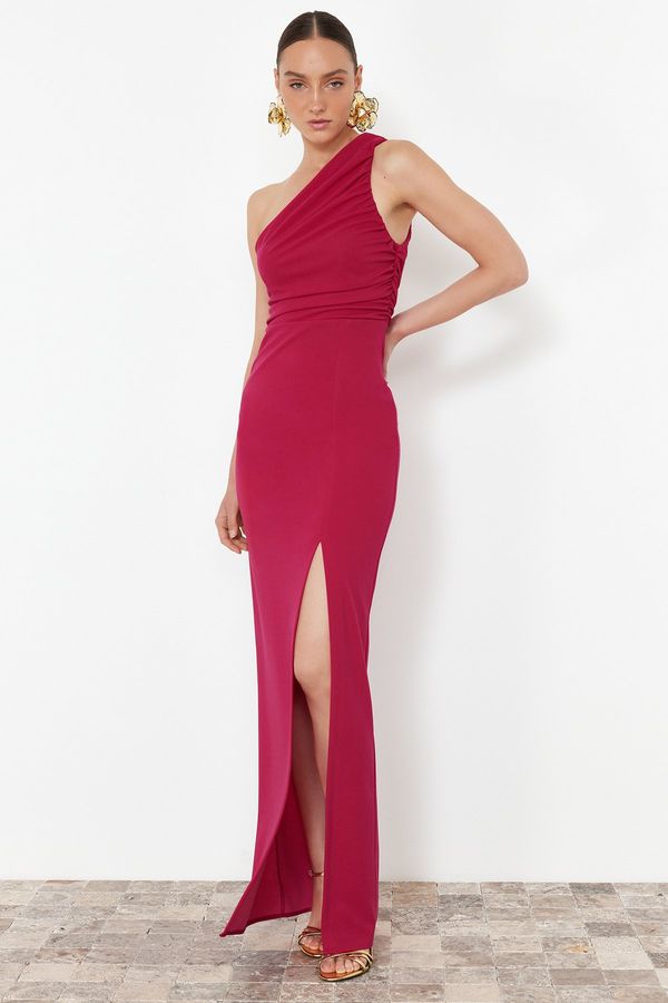 Trendyol Trendyol Fuchsia Fitted Knitted Long Elegant Evening Dress