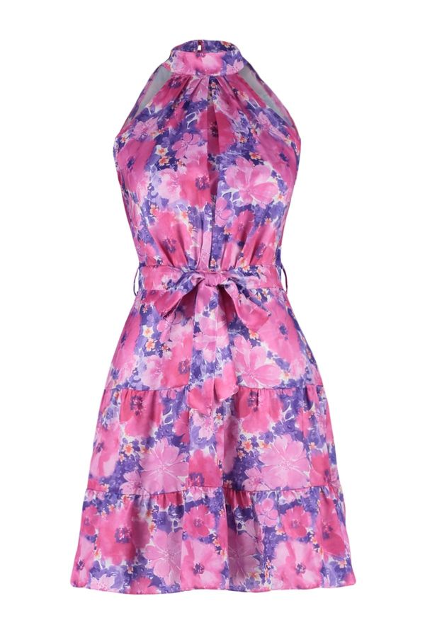 Trendyol Trendyol Fuchsia Floral Pattern A-Line Satin Mini Woven Dress