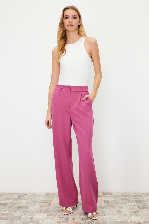 Trendyol Trendyol Fuchsia High Waist Wide Leg Pleated Woven Trousers