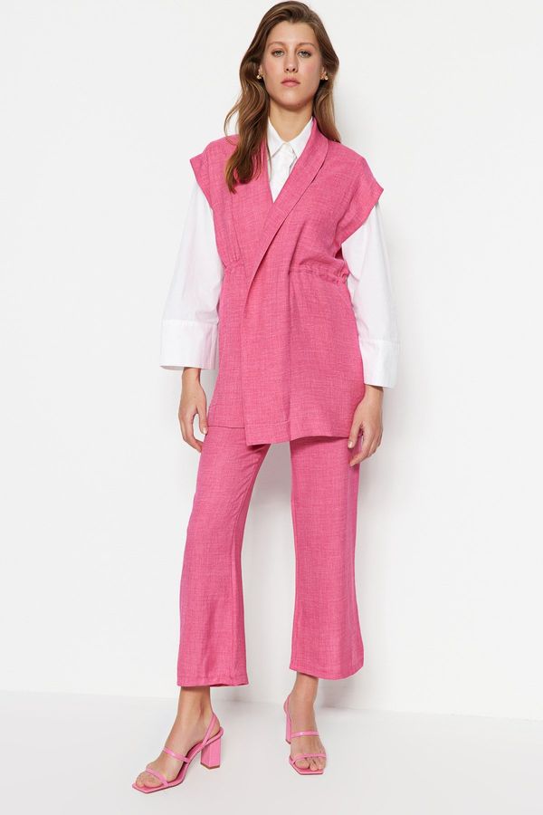 Trendyol Trendyol Fuchsia Inside Tie Linen Look Kimono-Pants Suit