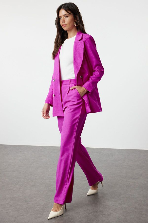 Trendyol Trendyol Fuchsia Linen Look Woven Jacket Trousers Bottom-Top Set