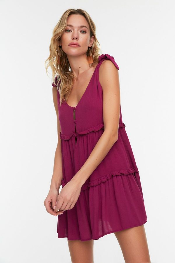 Trendyol Trendyol Fuchsia Mini Weave and Ruffled Beach Dress