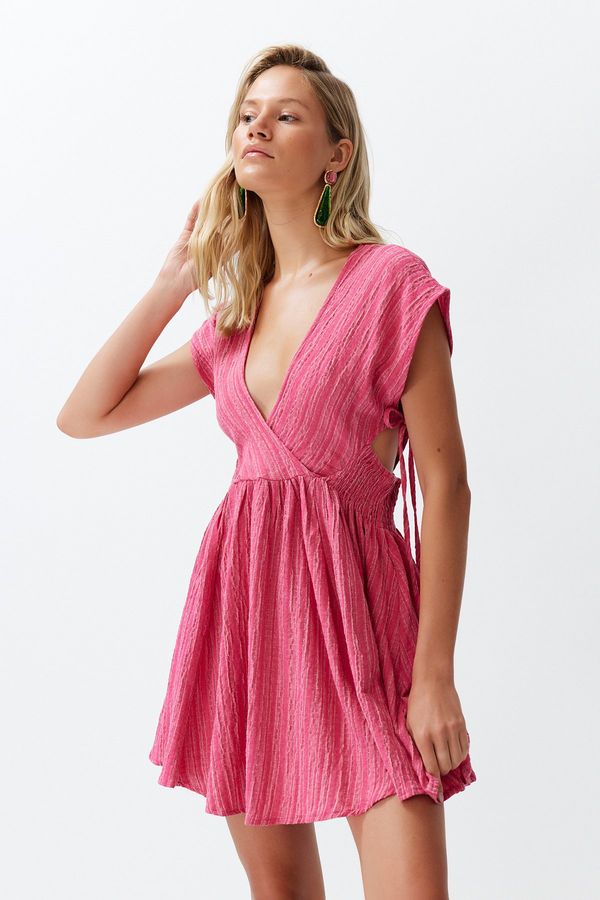 Trendyol Trendyol Fuchsia Mini Woven Cut Out/Window Linen Blend Beach Dress