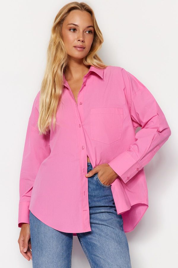 Trendyol Trendyol Fuchsia Oversize/Creature Poplin Woven Shirt