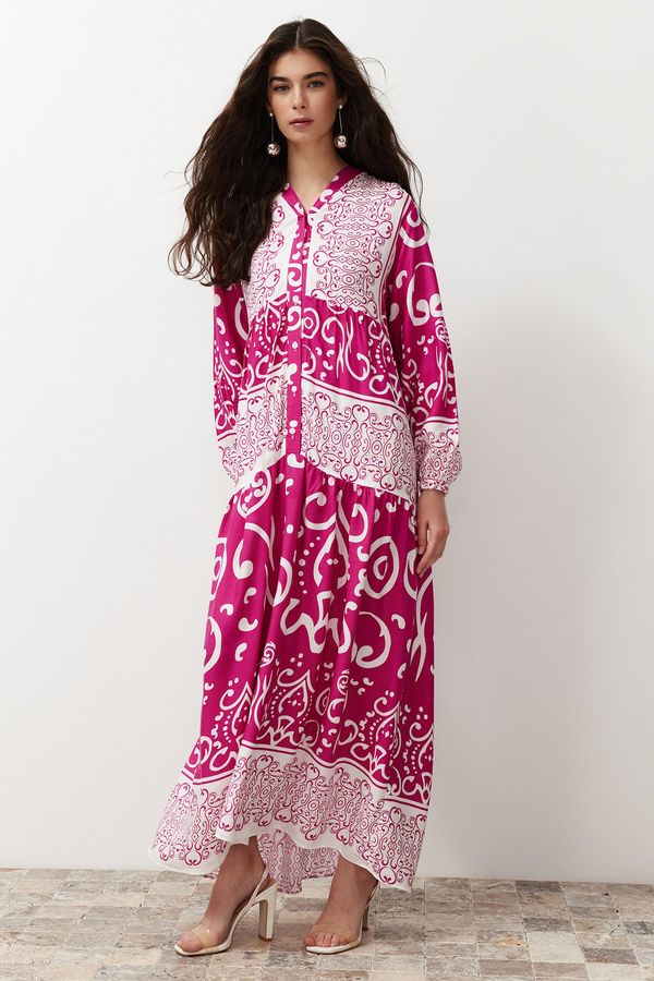 Trendyol Trendyol Fuchsia Paisley Patterned Button Detailed Viscose Dress