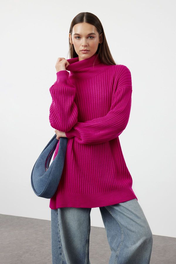 Trendyol Trendyol Fuchsia Pink Corded Basic Knitwear Sweater