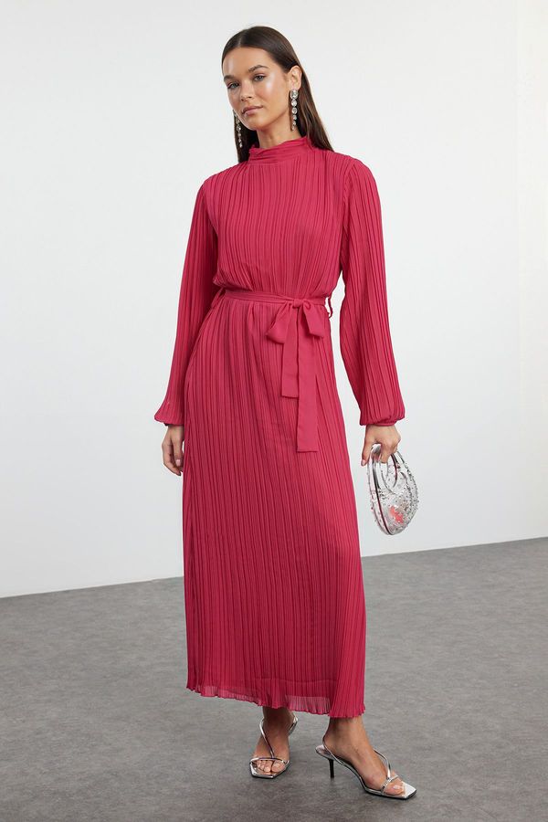 Trendyol Trendyol Fuchsia Pleated Woven Lined Chiffon Dress