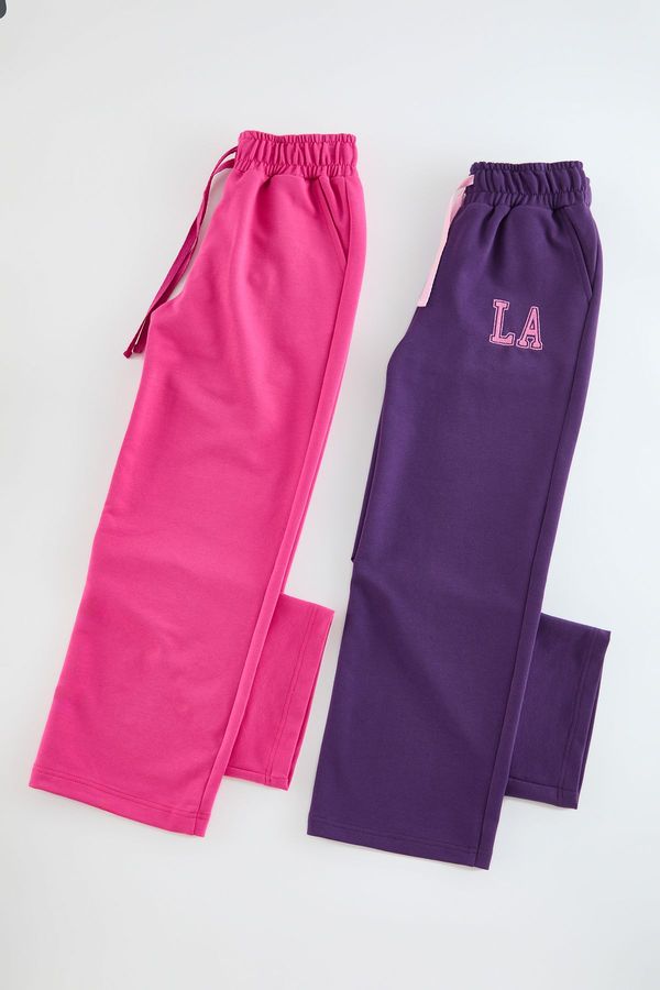 Trendyol Trendyol Fuchsia-Purple 2-Pack Girls Flare Tracksuit Bottoms