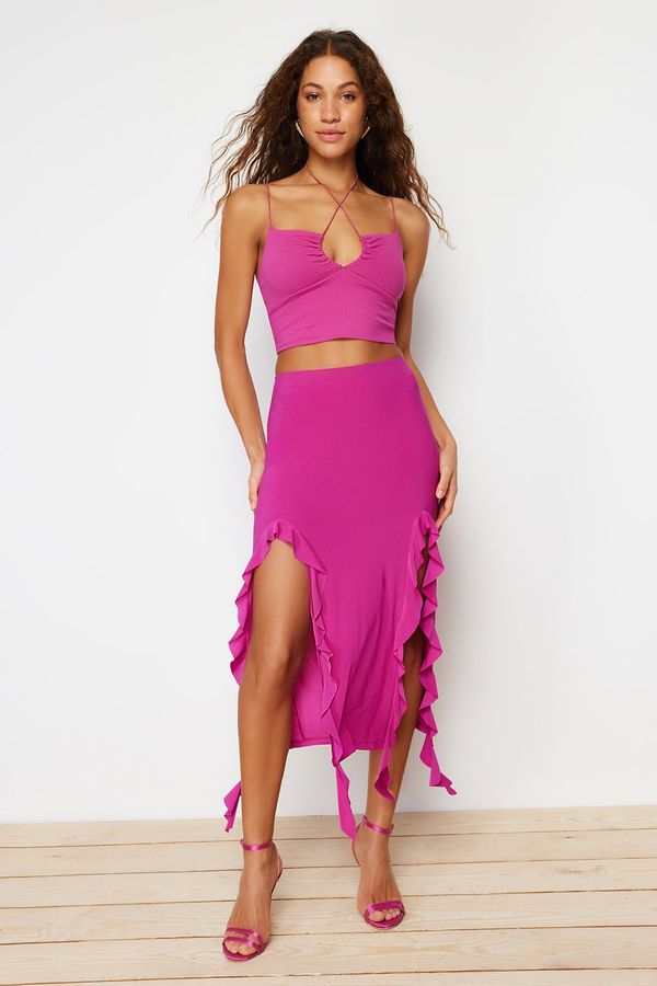 Trendyol Trendyol Fuchsia Slit and Ruffle Detail Maxi Skirt