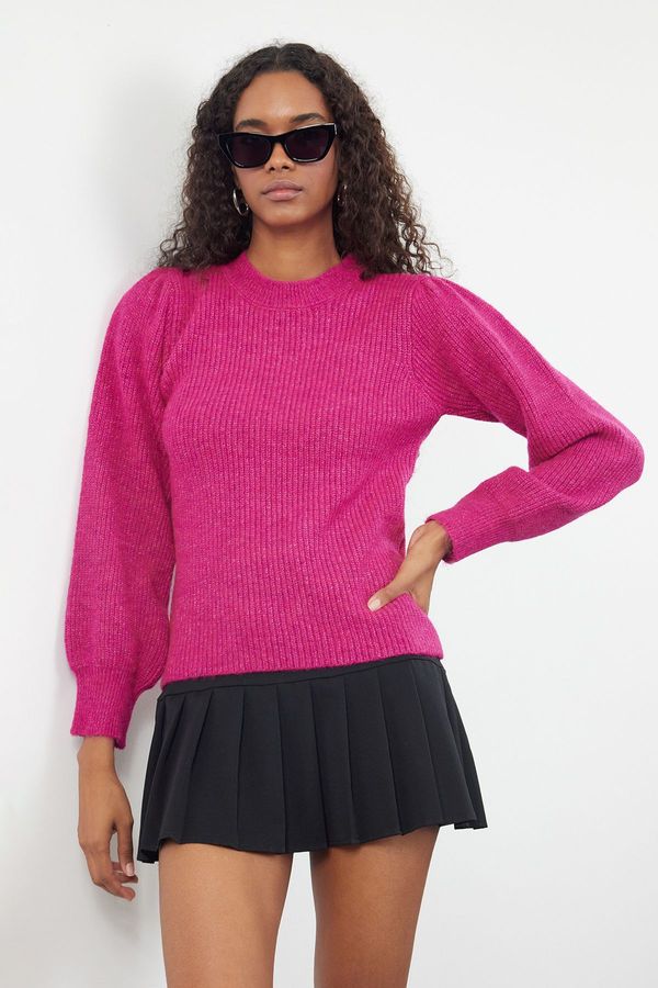 Trendyol Trendyol Fuchsia Soft Textured Crew Neck Knitwear Sweater