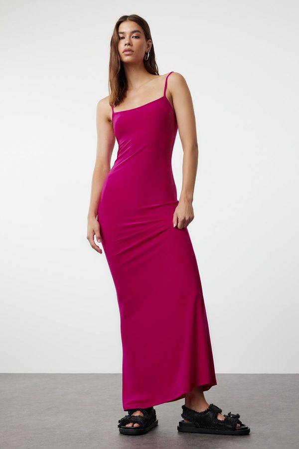 Trendyol Trendyol Fuchsia Straight Bodycone/Fitting Strappy Stretchy Knitted Dress