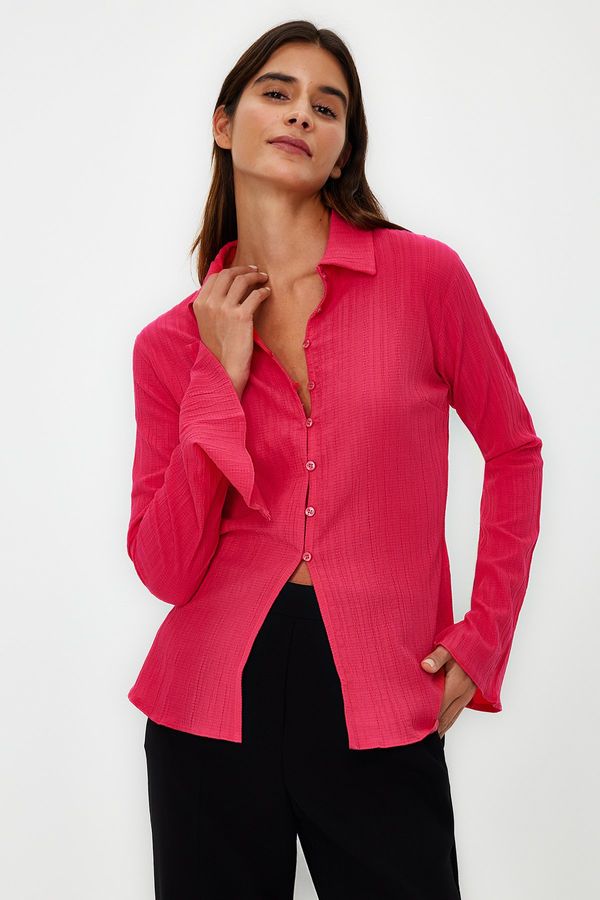 Trendyol Trendyol Fuchsia Textured Fitted Woven Shirt