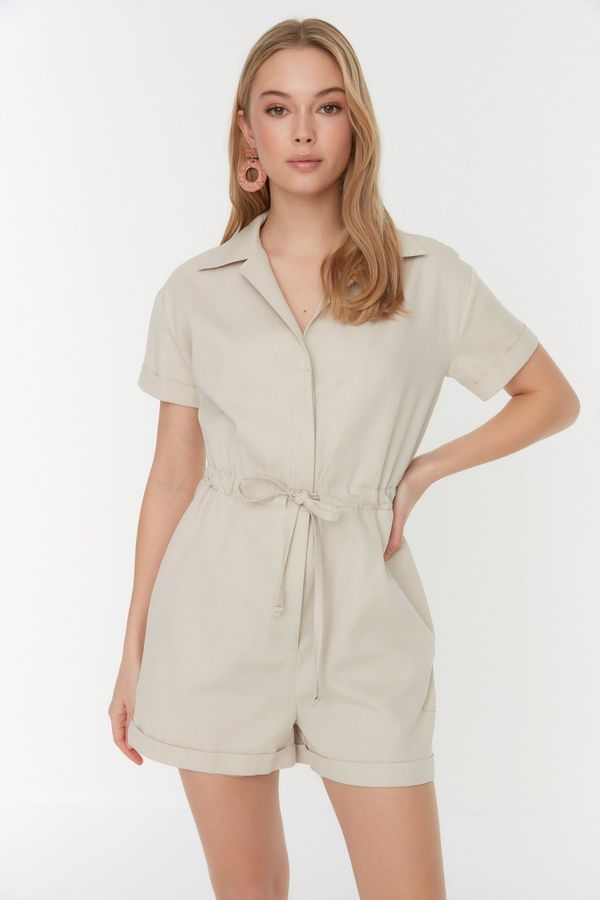 Trendyol Trendyol Gabardine Super Mini Woven Jumpsuit with Stone Lacing Detail