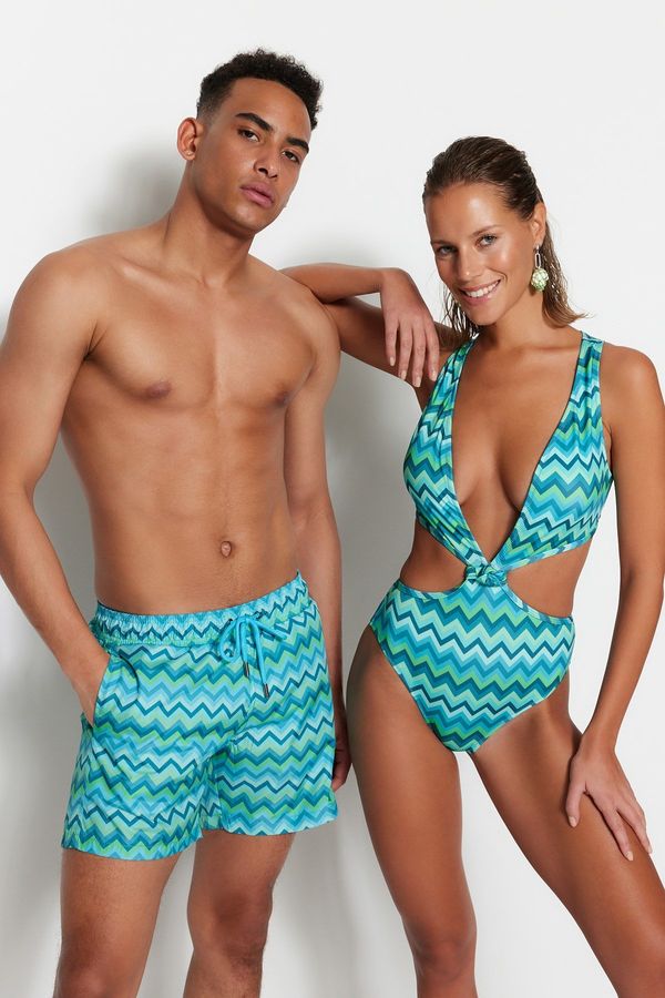 Trendyol Trendyol Geometric Patterned Deep Low-cut High Leg Regular Swimsuit