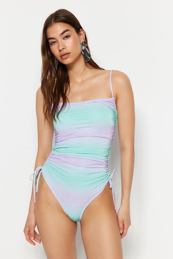 Trendyol Trendyol Gradient Patterned Strapless Draped High Leg Swimsuit