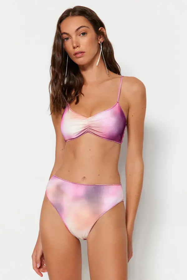 Trendyol Trendyol gradient vzorčasta mreža podrobno visok pas visok pas bikini dno
