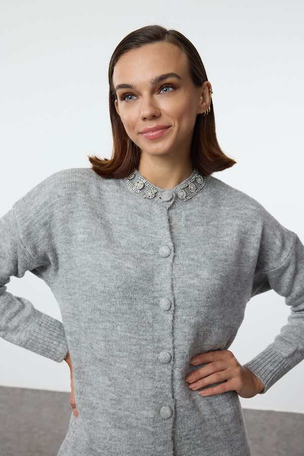 Trendyol Trendyol Gray Accessory Detailed Knitwear Cardigan