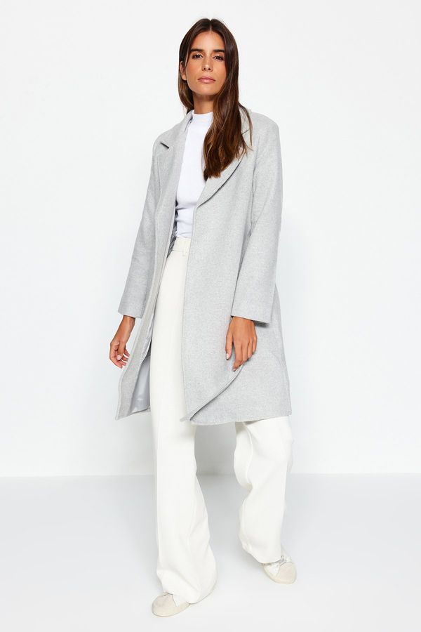 Trendyol Trendyol Gray Belted Long Wool Cachet Coat