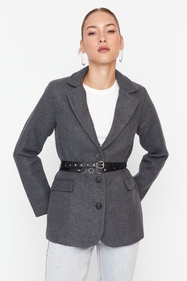 Trendyol Trendyol Gray Belted Regular Lined Woven Blazer Jacket