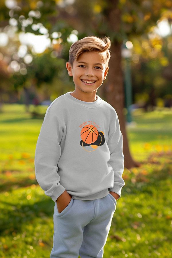 Trendyol Trendyol Gray Boy's Basketball Patterned Knitted Sweatshirt