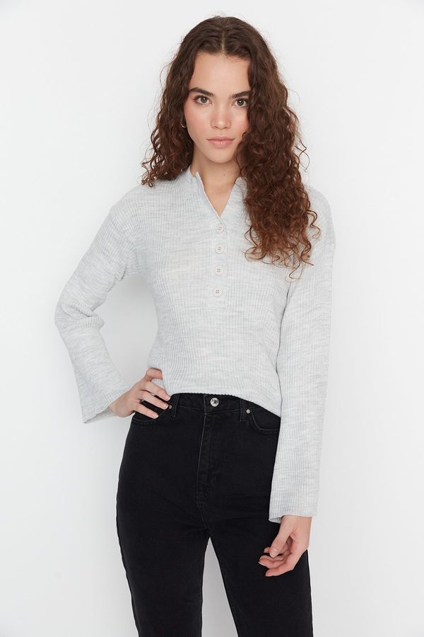 Trendyol Trendyol Gray Button Detailed Knitwear Sweater