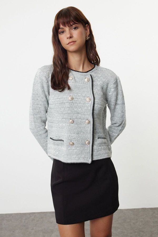 Trendyol Trendyol Gray Double Breasted Knitted Cardigan