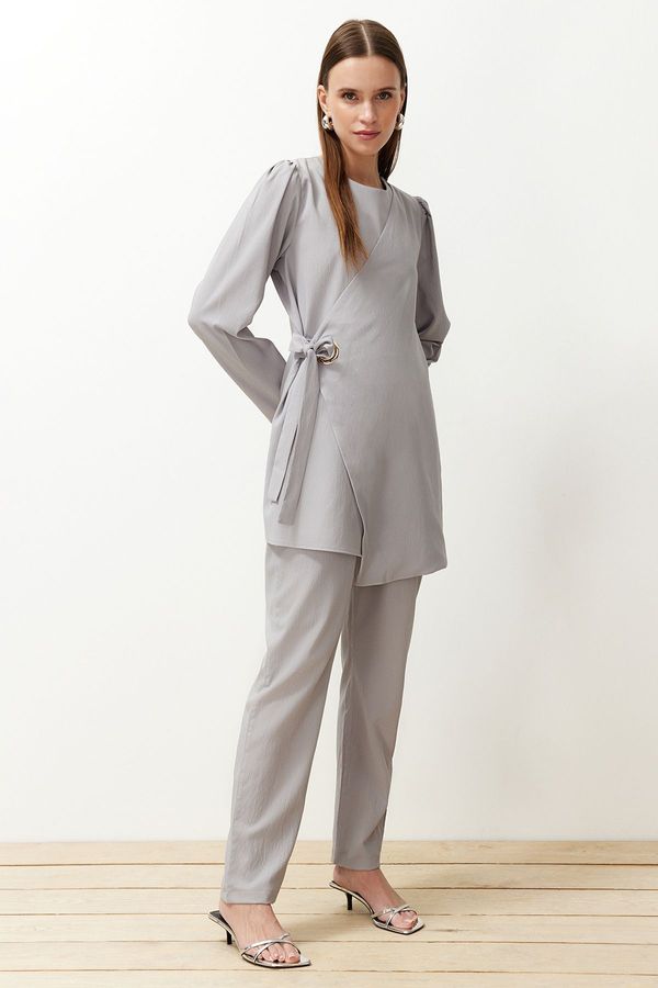 Trendyol Trendyol Gray Eyelet Detailed Woven Two Piece Set