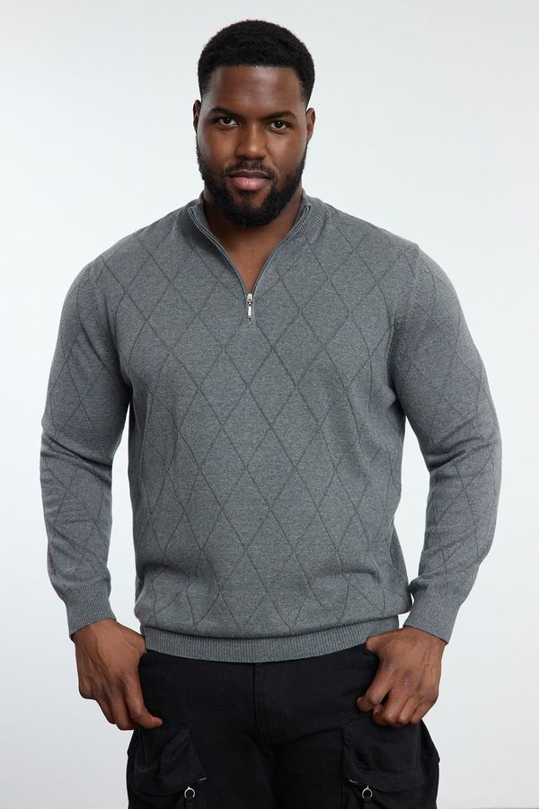 Trendyol Trendyol Gray FL Men's Regular Half Turtleneck Baklava Knitwear Plus Size Sweater