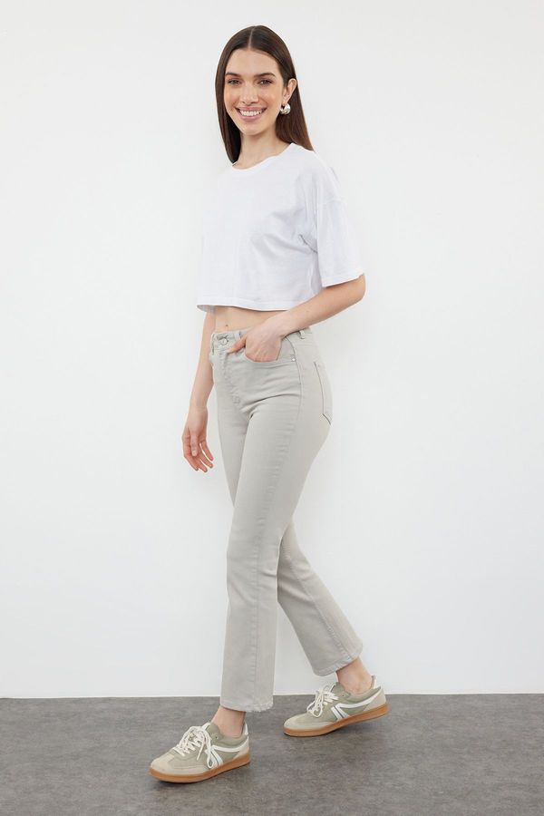 Trendyol Trendyol Gray High Waist Crop Flare Jeans