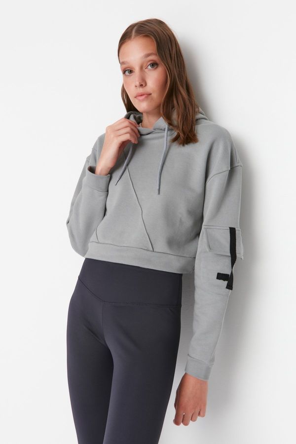 Trendyol Trendyol Gray Hooded Fleece Sportswear Sweatshirt