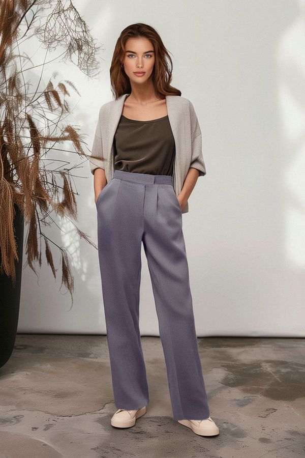 Trendyol Trendyol Gray Hook and loop Detail Lycra Straight/Straight Cut Woven Trousers