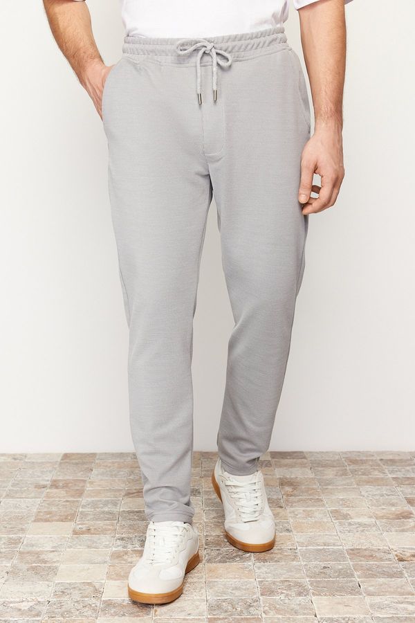 Trendyol Trendyol Gray Jogger Fit Tie Waist Textured Trousers