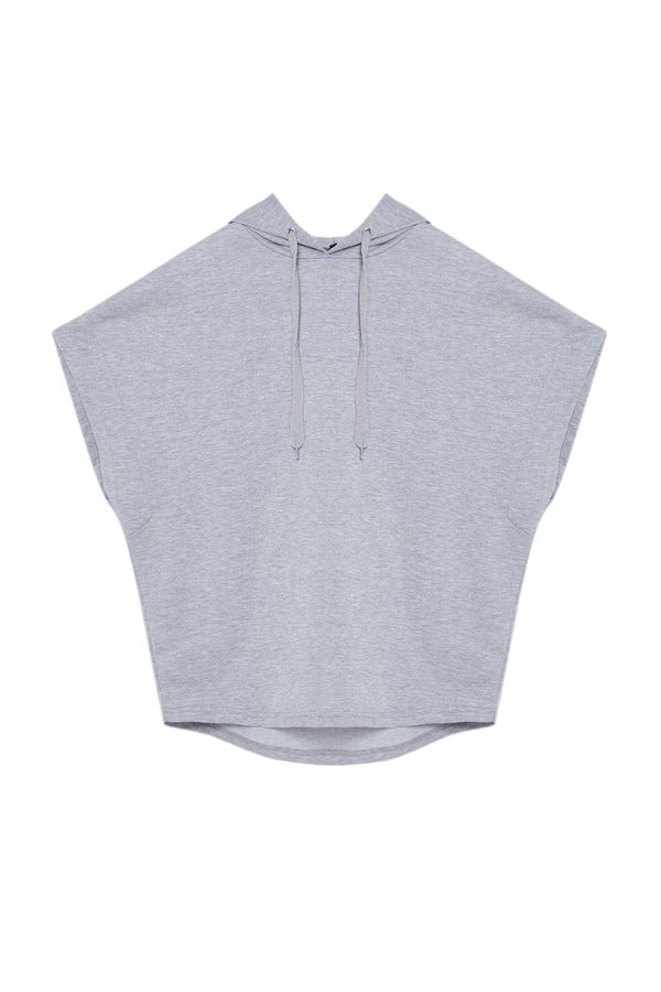 Trendyol Trendyol Gray Melange Oversize/Wide Fit Hooded Thin Knitted Sweatshirt