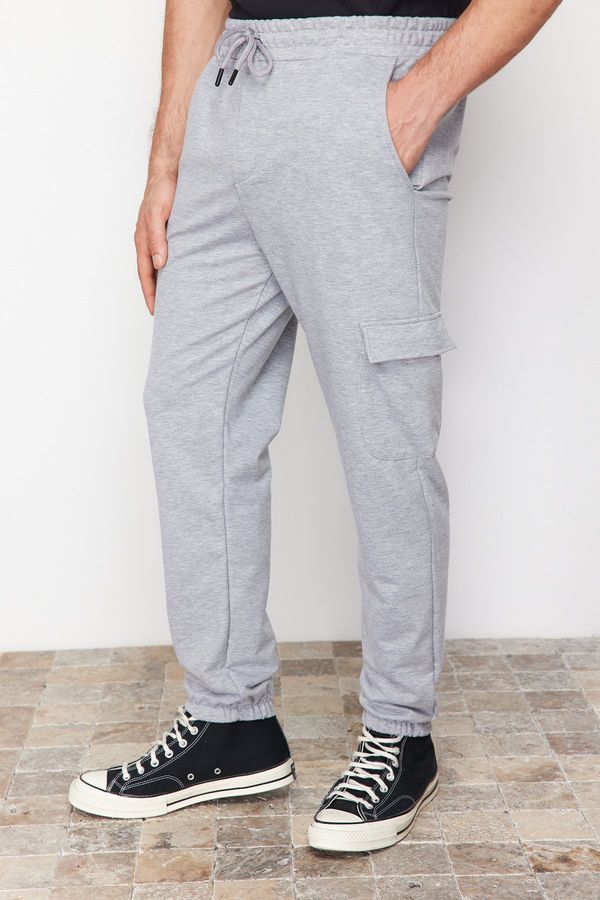 Trendyol Trendyol Gray Melange Regular/Normal Cut Sweatpants with Cargo Pockets and Elastic Legs