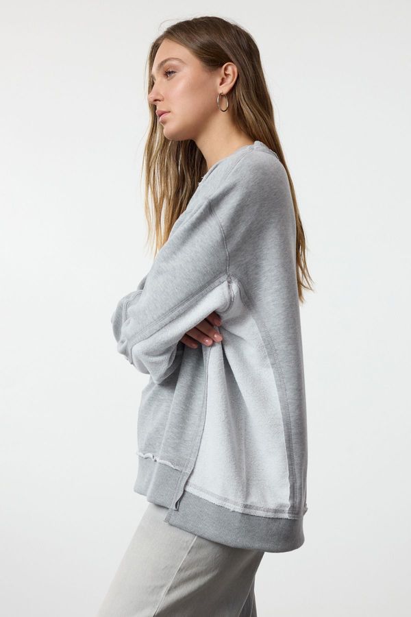 Trendyol Trendyol Gray Melange Thick Inside Fleece Oversize/Wide Fit Knitted Sweatshirt