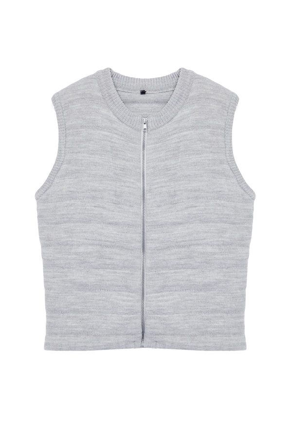 Trendyol Trendyol Gray Melange Zippered Crew Neck Regular Vest