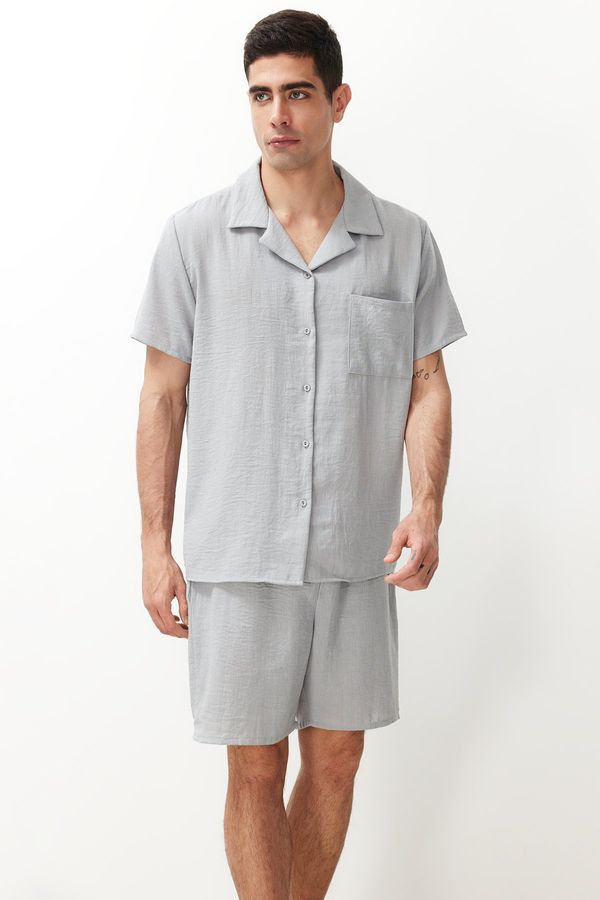 Trendyol Trendyol Gray Men's Regular Fit Shirt Collar Pajama Set with Woven Shorts