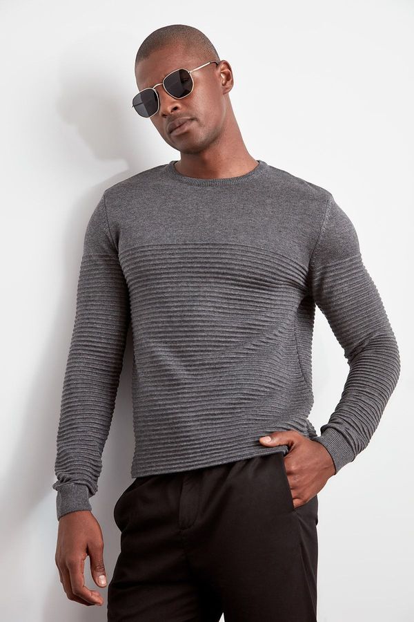 Trendyol Trendyol Gray Men's Textured Paneled Knitwear Sweater
