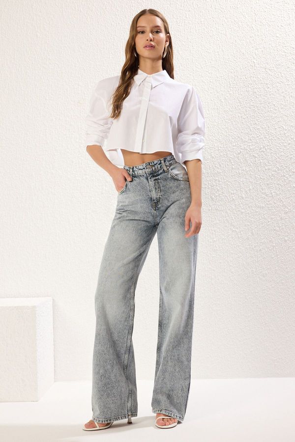 Trendyol Trendyol Gray Normal Waist Wide Leg Jeans