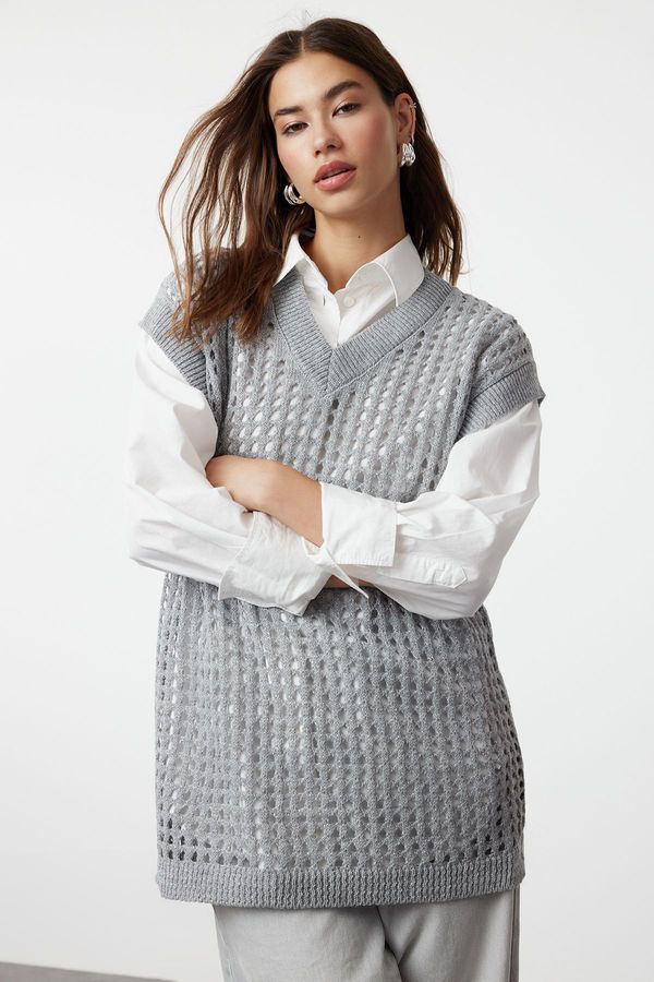 Trendyol Trendyol Gray Openwork/Hole Knitwear Sweater