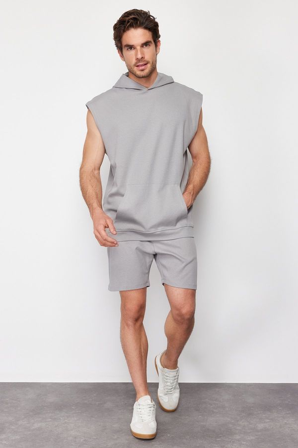 Trendyol Trendyol Gray Oversize Hooded Pocket Sleeveless Sweatshirt Undershirt