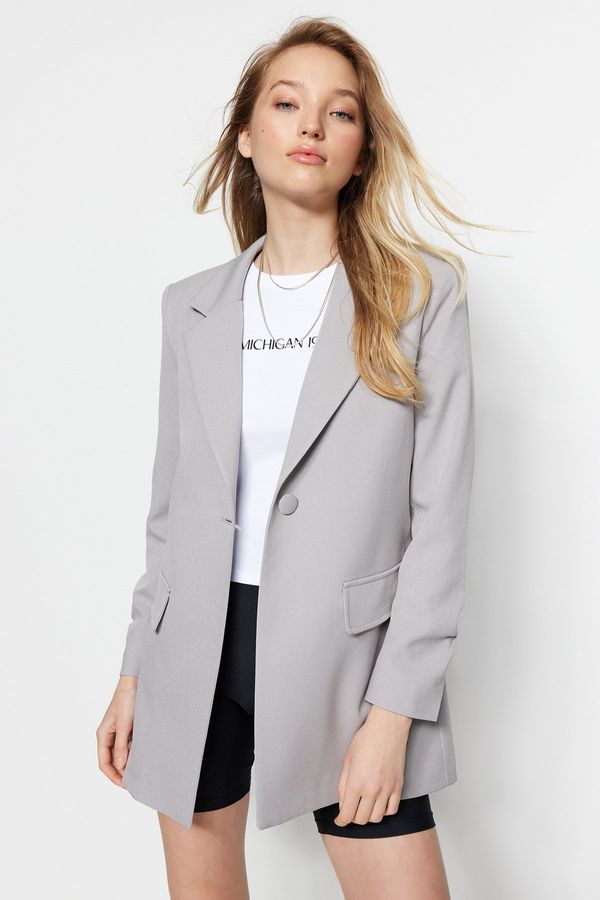 Trendyol Trendyol Gray Oversize Lined Woven Blazer Jacket
