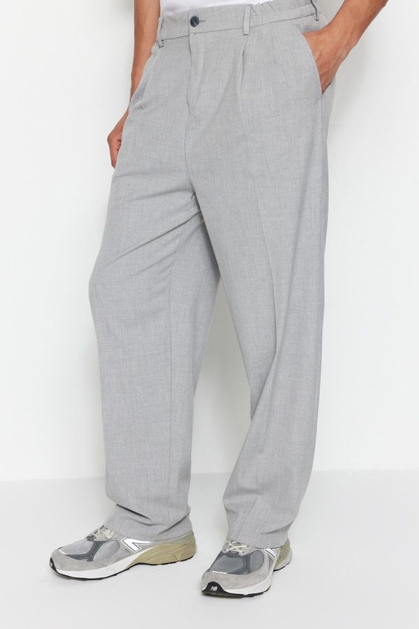 Trendyol Trendyol Gray Palazzo Elastic Waist Pleated Loose Fabric Trousers