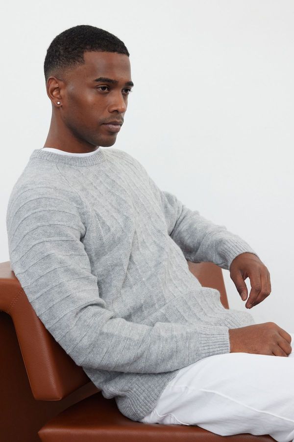 Trendyol Trendyol Gray Regular Crew Neck Textured Knitwear Sweater