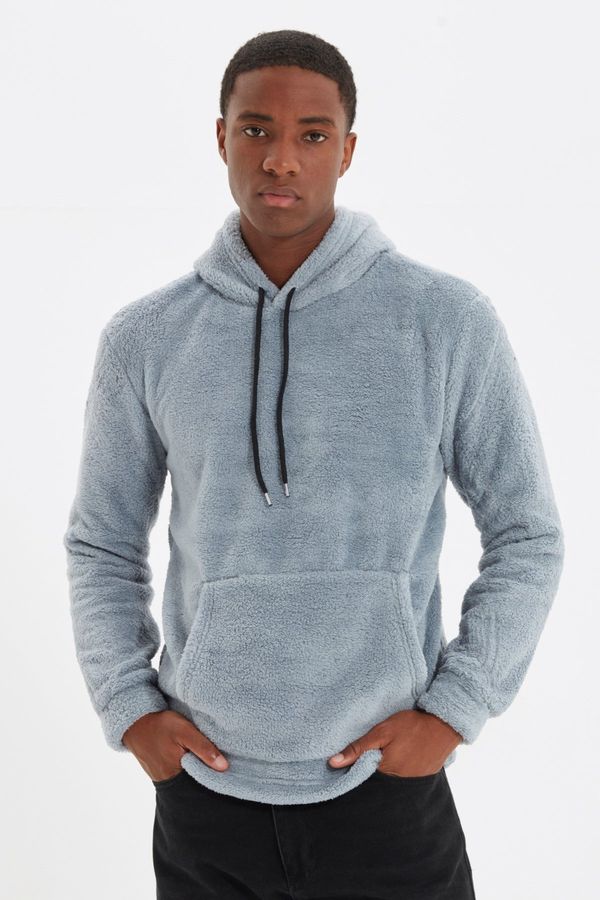 Trendyol Trendyol Gray Regular Cut Kangaroo Pocket Long Sleeve Warm Plush Sweatshirt