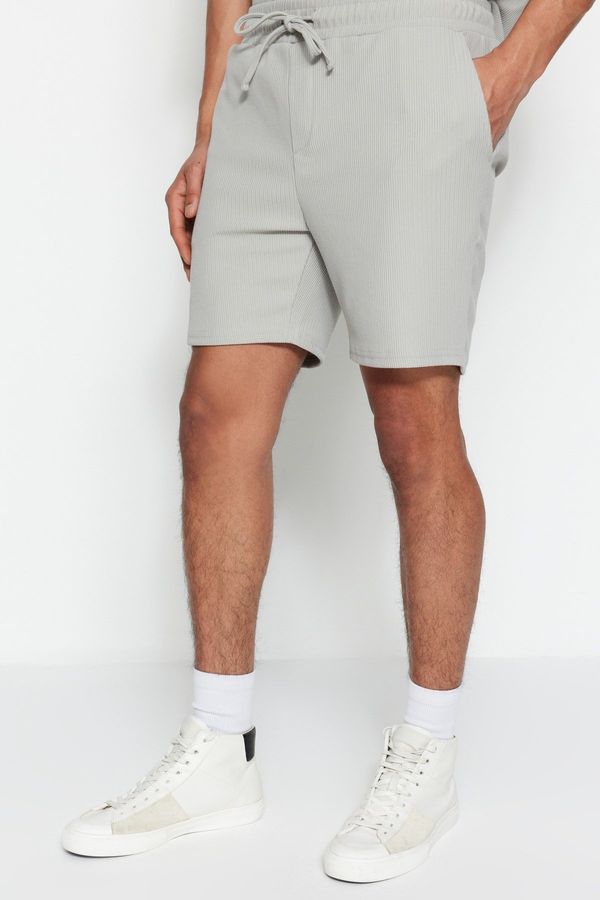 Trendyol Trendyol Gray Regular Cut Medium Length Corded Textured Shorts