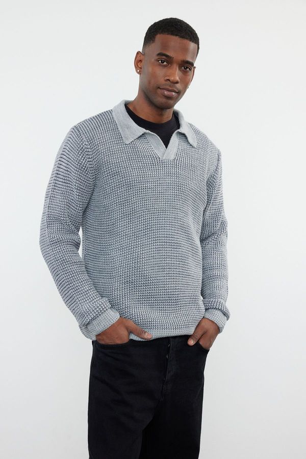 Trendyol Trendyol Gray Regular Polo Neck Textured Knitwear Sweater