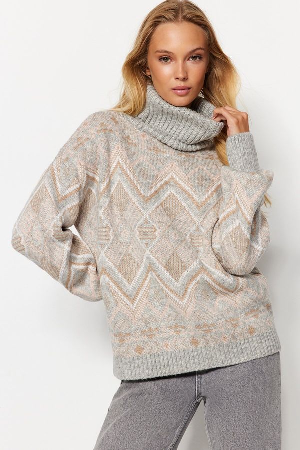 Trendyol Trendyol Gray Self-Patterned Turtleneck Knitwear Sweater