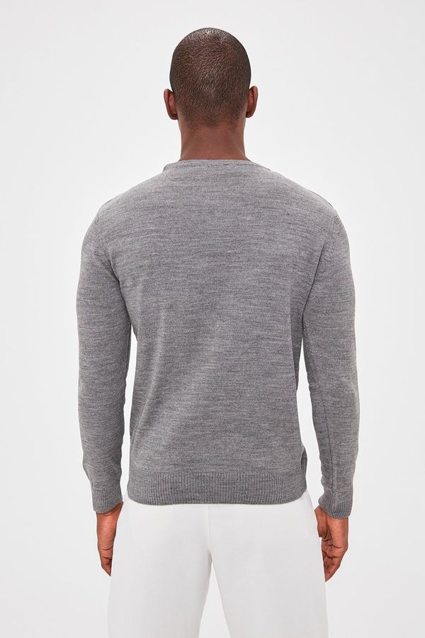 Trendyol Trendyol Gray Slim Crew Neck Textured Knitwear Sweater